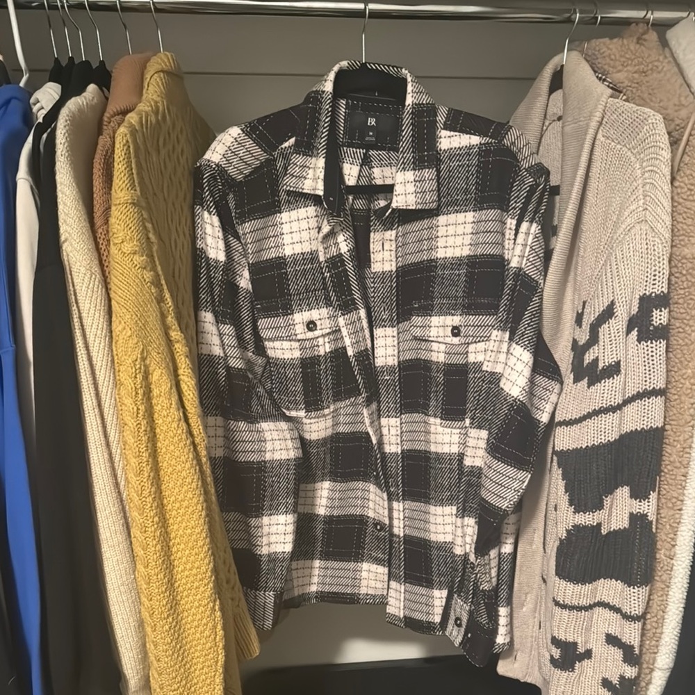 Banana Republic Black and White Plaid Lightweight Jacket